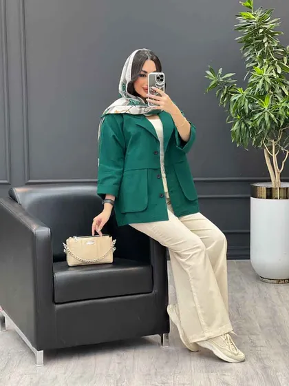 مانتو لینن دو جیب کمر ژیله دار