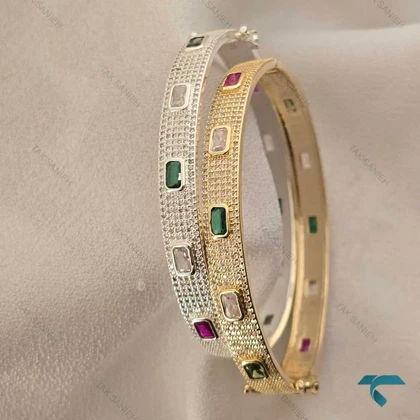 دستبند زنانه طلایی ونقره ایی نگین‌دار Bracelet-8459-L
