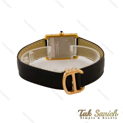 ساعت کارتیه تانک زنانه طلایی بند چرم مشکی Cartier-5267-L