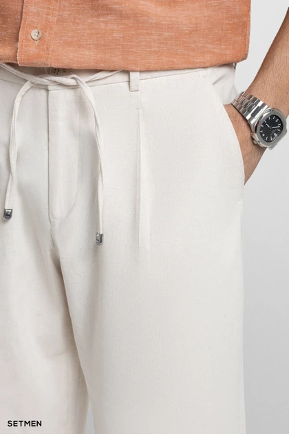 شلوارک لینن پیل دار کمر کش