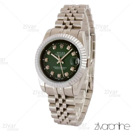ساعت رولکس دیت جاست زنانه صفحه سبز مشکی نگینی مدیوم 105033