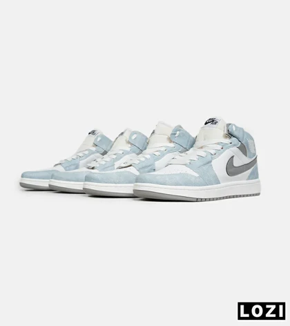 کفش کتانی ساق‌دار مردانه و زنانه سفید آبی طوسی NIKE jordan 1 مدل 6564