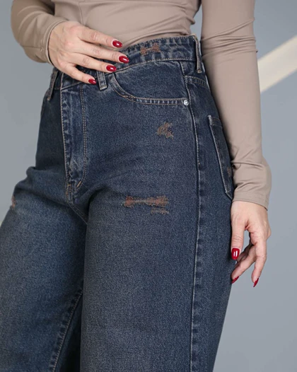 خرید شلوار واید لگ جین دخترانه زنانه ایزی بگ آبی کثیف شور Easy Bag Wide Leg Jeans کد 8044