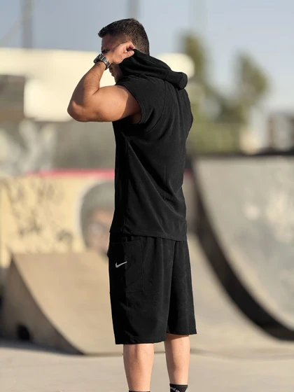 ست هودی و شلوارک مخمل NIKE مشکی