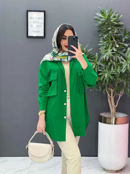 مانتو لینن دکمه فلزی جیب پاکتی