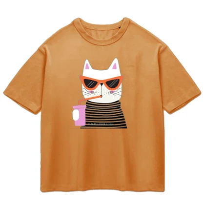 تیشرت باکسی پپا طرح KittyCat رنگ دارچینی