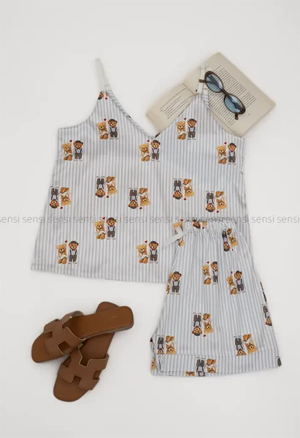 ست تاپ شلوارک ساتن یقه هفت کد1005471