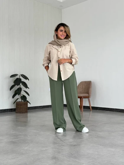 شومیز دگمه چوبی لینن زنانه کد SAYNA