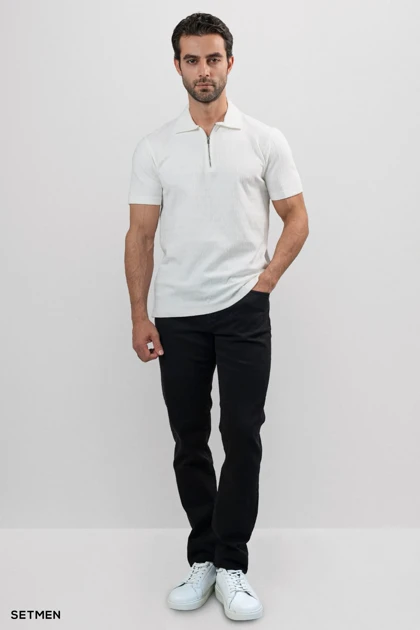 تیشرت یقه نیم زیپ ژاکارد