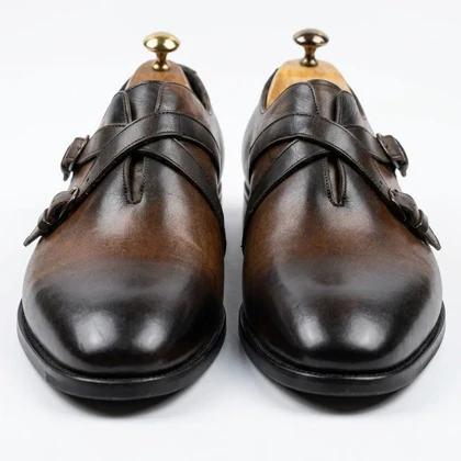 کفش دبل کراس مانک استرپ تمام چرم طبیعی دسترنگ برند MT Shoes