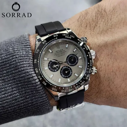 ساعت رولکس مردانه / دیتونا کورنوگراف بند رابر رنگ مشکی صفحه سیلور
