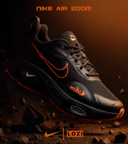 کفش کتانی مردانه و زنانه مشکی نارنجی Nike air zoom max
