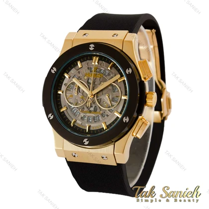ساعت هابلوت مردانه سه موتوره طلایی مشکی صفحه اسکلتون Hublot-4405-G