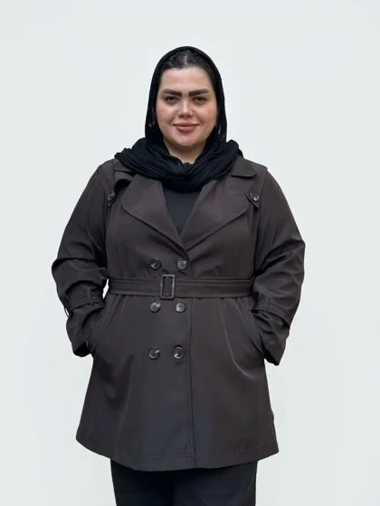بارانی 6 دکمه زنانه سایز بزرگ کمردار