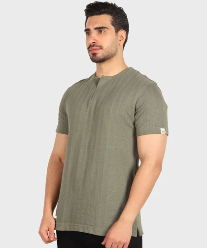 تیشرت یقه کوبایی ساده 4207