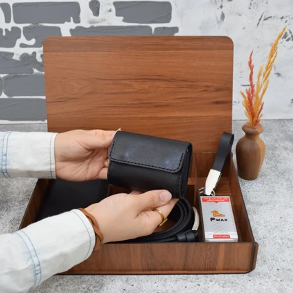 ست هدیه مردانه چرم طبیعی کیف پول و کمربند