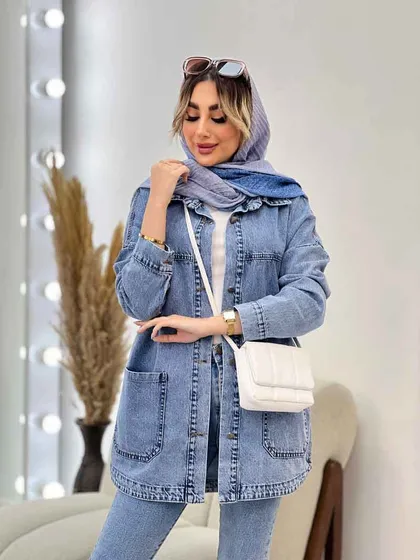 مانتو جین برش‌دار دو جیب