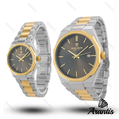 ساعت ست رومانسون طلایی سیلور صفحه قهوه ای s-10070