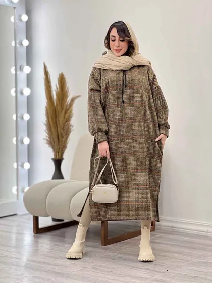 پیراهن بلند چهارخونه کلاهدار