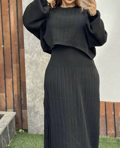 بافت ست اوال دامن و کراپ پلیسه