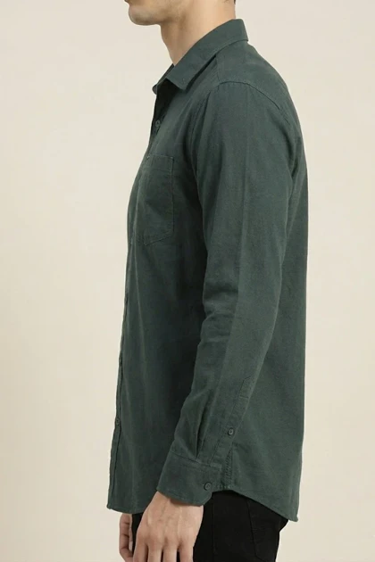 پیراهن مردانه سبز تیره آستین بلند نخ پنبه 511