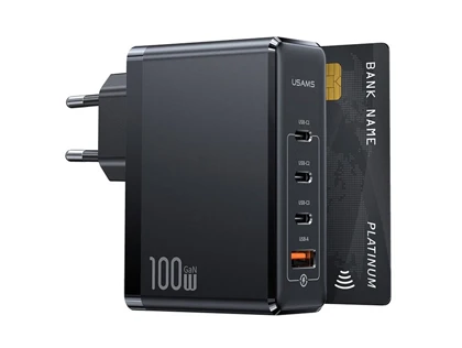 شارژر دیواری تایپ سی و یو اس بی 100 وات فست‌شارژ یوسامز USAMS US-CC163 100W 4-Ports GaN Fast Charger (EU)