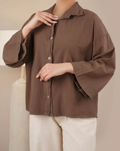 شومیز لینن قهوه ای کد 29358