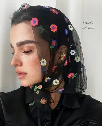 مینی اسکارف توری گل رنگی