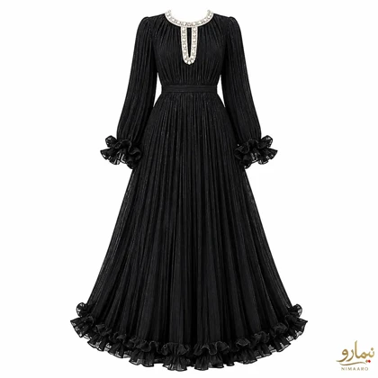 پیراهن پلیسه یقه مرواریدی