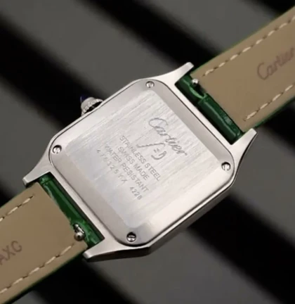 ساعت کارتیر سانتوس دومونت مردانه سیلور بند چرم سبز Cartier Santos Dumont