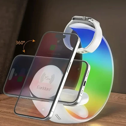 شارژر وایرلس 4 کاره ارلدام Earldom مدل ET-WC55 با توان 15W و نور RGB