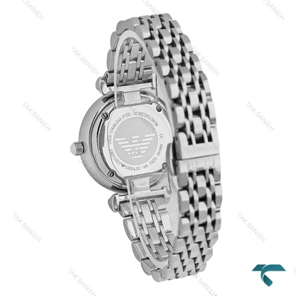 ساعت امپریو آرمانی زنانه سیلور صفحه آبی آسمانی نگین‌دار Armani-7997-L