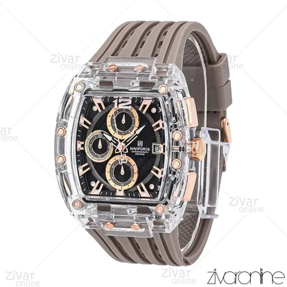 ساعت اورجینال ناوی فورس NaviForce مردانه مستطیلی طوسی رزگلد بند رابر 106994