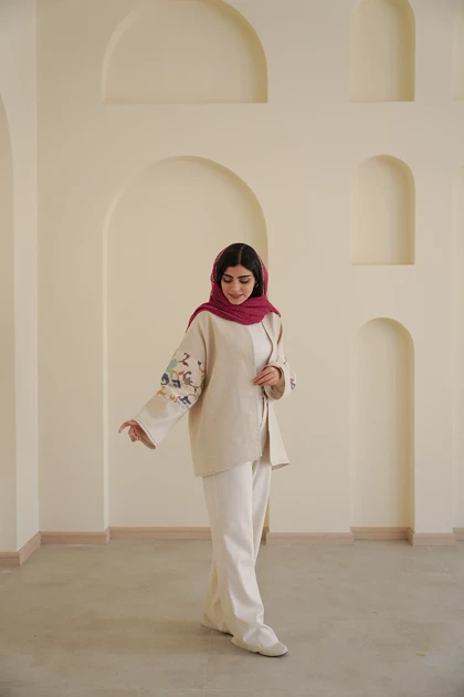 کت لینن زنانه سوزن دوزی هندی مدل هانا