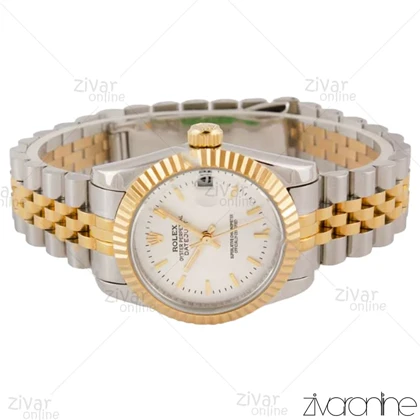 ساعت رولکس دیت جاست زنانه صفحه سیلور ایندکس خطی مدیوم 104834