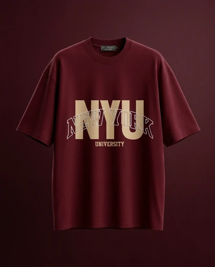 تیشرت مردانه زرشکی طرح NYU پارچه مچینست ترک