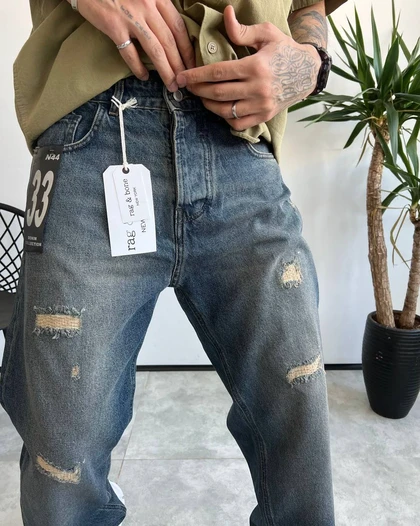شلوار نیم بگ کثیفشور زاپ‌دار RAG&BONE