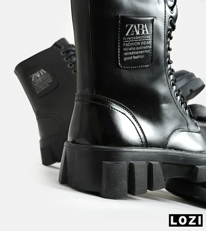 بوت مردانه چرمی مشکی ZARA