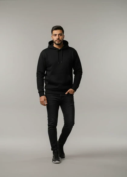 هودی کلاهدار مردانه بیسیک مشکی-مشکی