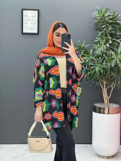 مانتو نخی طرح دار کوک دوزی