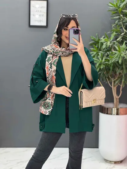 مانتو لینن آستین بند ضربدری