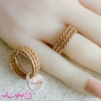 انگشتر زنانه ژوپینگ مدل سه ردیفه طرحدار کد 3991