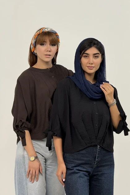 شومیز پیلی دار آستین پاپیونی