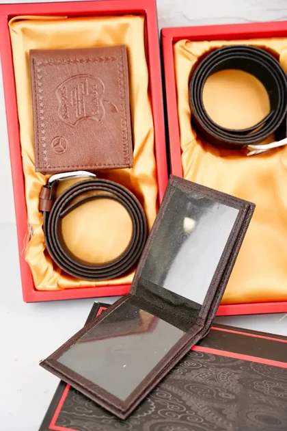 ست دو تکه کیف پول و کمربند مردانه چرمی