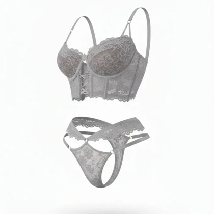 ست فانتزی نیم‌تنه فنر دار و شورت طوسی گلوریا 1212