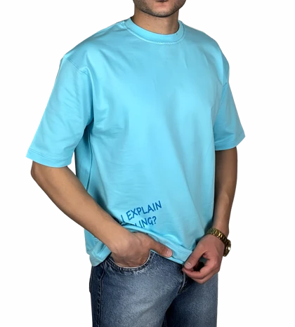 تیشرت آستین کوتاه مردانه آبی با چاپ نوشته آبی