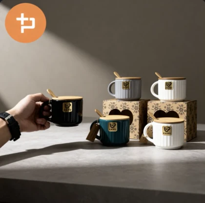 ماگ سرامیکی درب چوبی در چهار رنگ