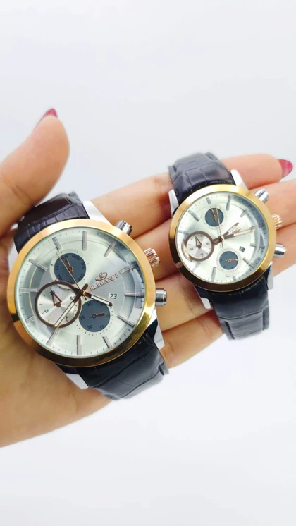 ساعت مچی ست مردانه و زنانه الگانس Elegance با بند چرم و سبک 3موتوره