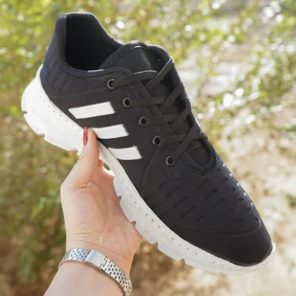 کفش ورزشی مردانه مشکی زیره سفید(T) مدل Alshen