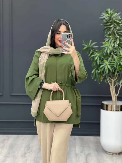 مانتو لینن کمرگت بغل جیب